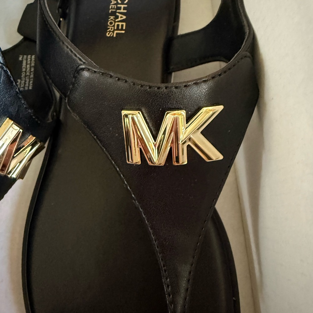 BRAND NEW- Michael Kors Black Sandals with Gold Logo - Picture 4 of 5